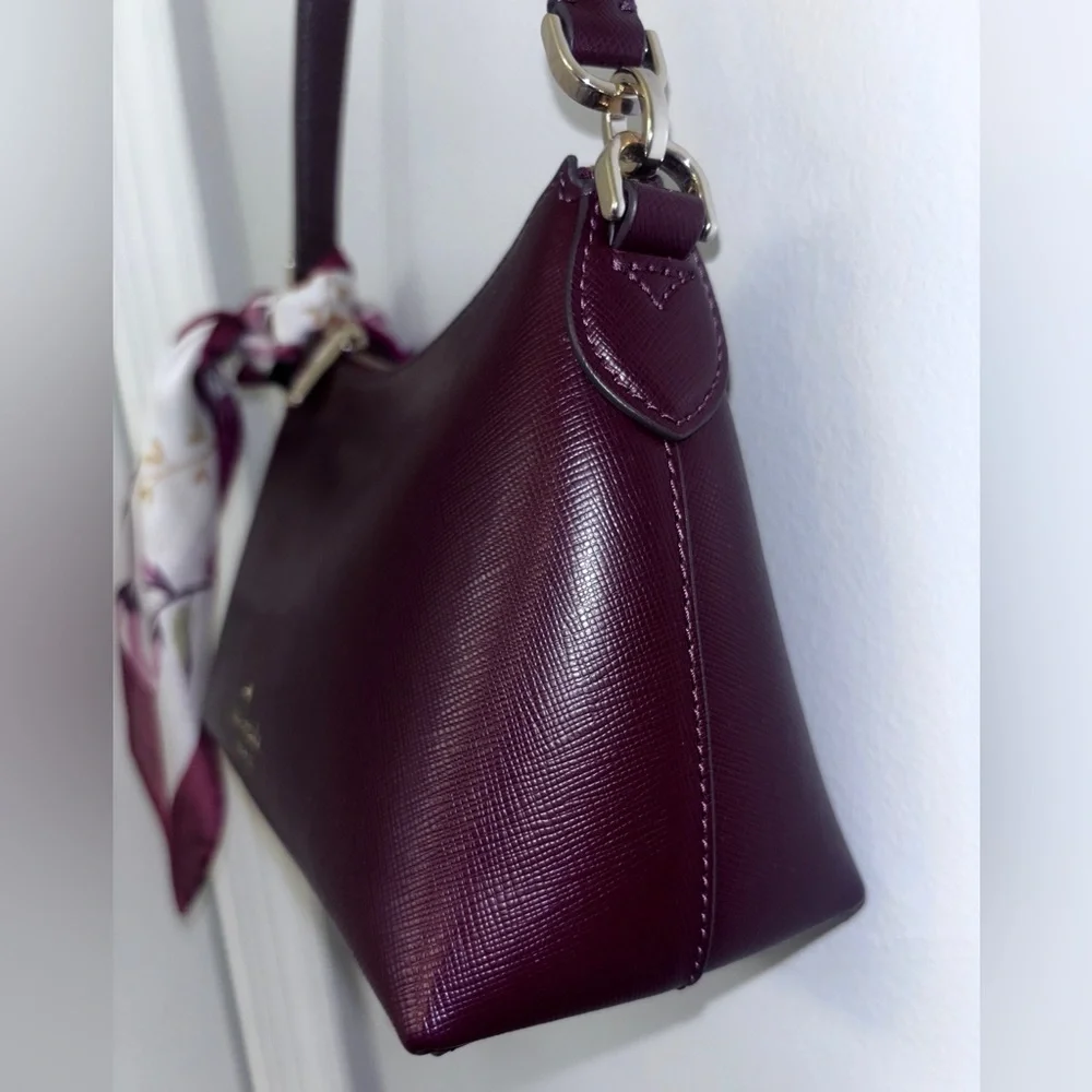 Kate Spade Burgundy Saffino leather shoulder bag w La Siene scarf and bag strap - Picture 4 of 6